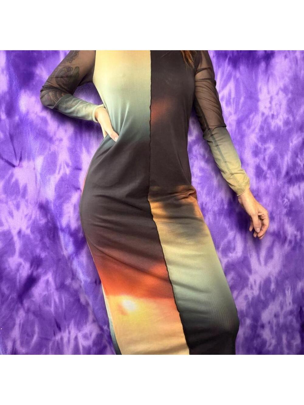 Zara gradient hue printed mesh maxi dress